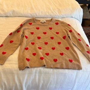 cashmere tan Sweater with Red Hearts